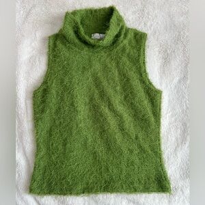 Vintage Vue Point Fuzzy Sleeveless Turtleneck Sweater Vest – Green – Size S
